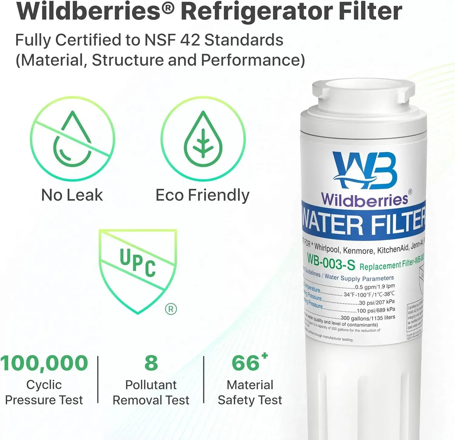 Wildberries UKF8001 Refrigerator Water Filter 4 Replacement for Whirlpool, EveryDrop